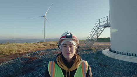 female renewable engineer at wind farm