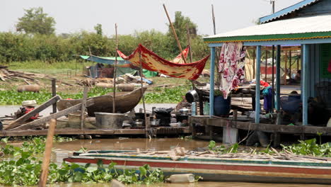 floating house on the tonle sap river in cambodia