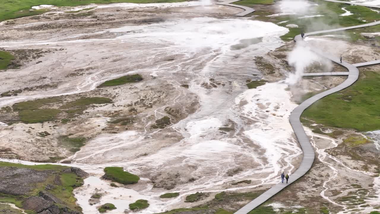 Volcanic Gas Rising Above The Hveravellir Geothermal Field In Iceland. - aerial shot