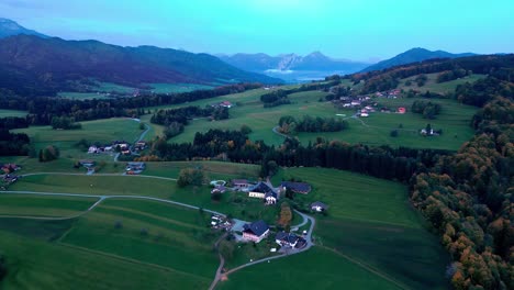 Aerial-view-of-a-charming-coastal-village-nestled-in-a-cove