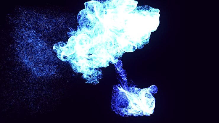 Sfondo colorato e bellissimo con particelle magiche scintillanti. Particelle luminose che si diffondono come un effetto inchiostro. Luma matte come canale alfa. L'emettitore rilascia un vortice di particelle luminose che formano una struttura a nuvola d'inchiostro.