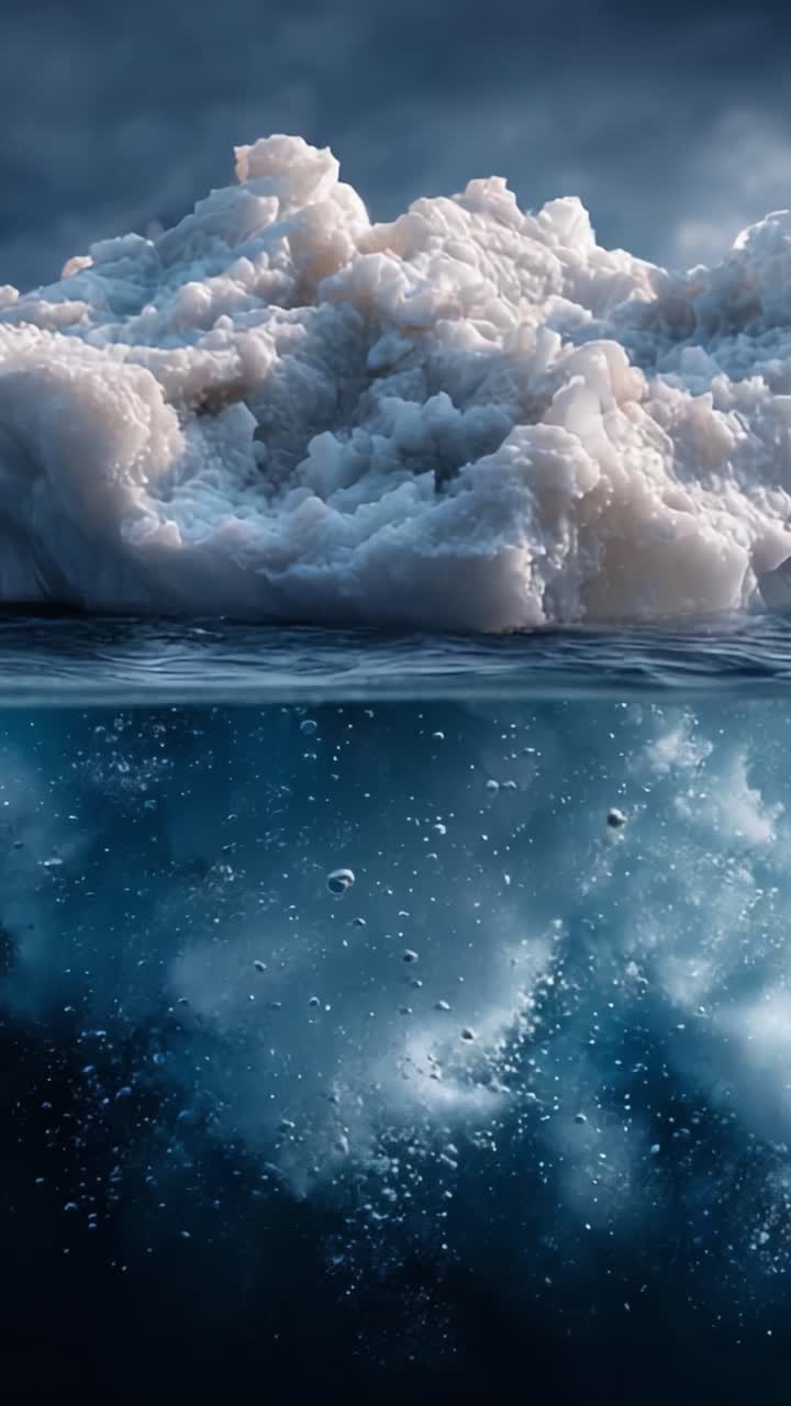 Breathtaking Contrast of Icy Landscape Above and Bubble-Laden Waters Below Captured in Stunning Detail, Showcasing Nature's Unique Beauty