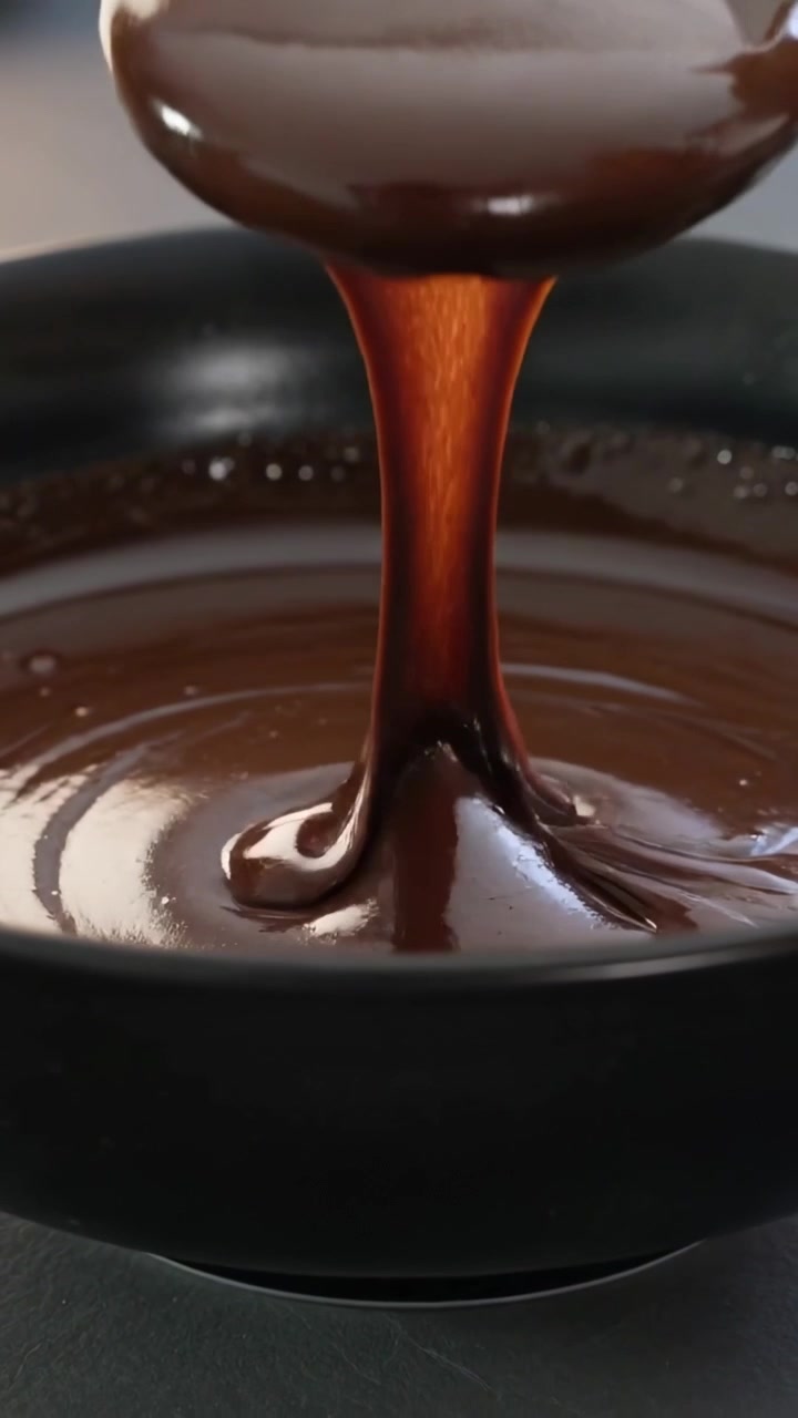 Video verticale: Cucchiaio che si solleva, ganache che si allunga, goccia che cade nella ciotola sul bancone per la consistenza