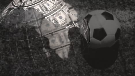 animation of globe and football over stadium