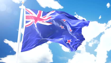 realistic flag of new zealand waving against time-lapse clouds background. seamless loop in 4k resolution with detailed fabric texture.