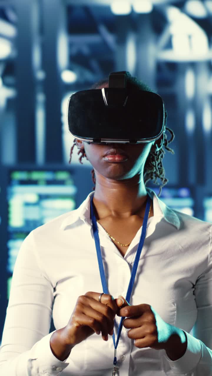Vertical video Trained admin using VR in data center