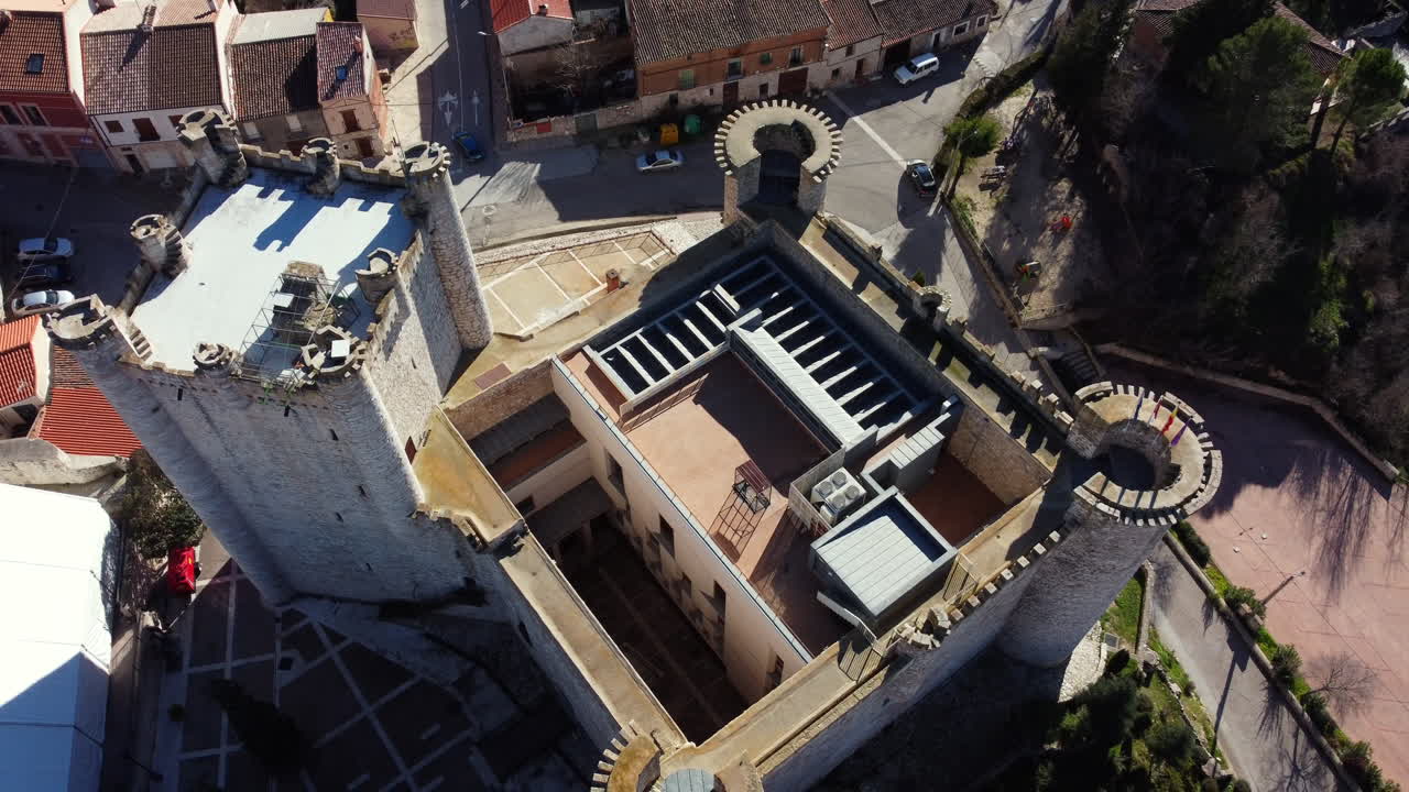 Aerial View of a Medieval Castle in a Spanish Town