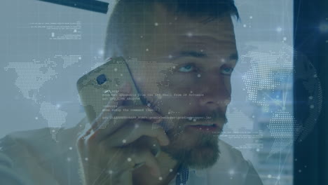animación del procesamiento de datos sobre el empresario caucásico en la oficina