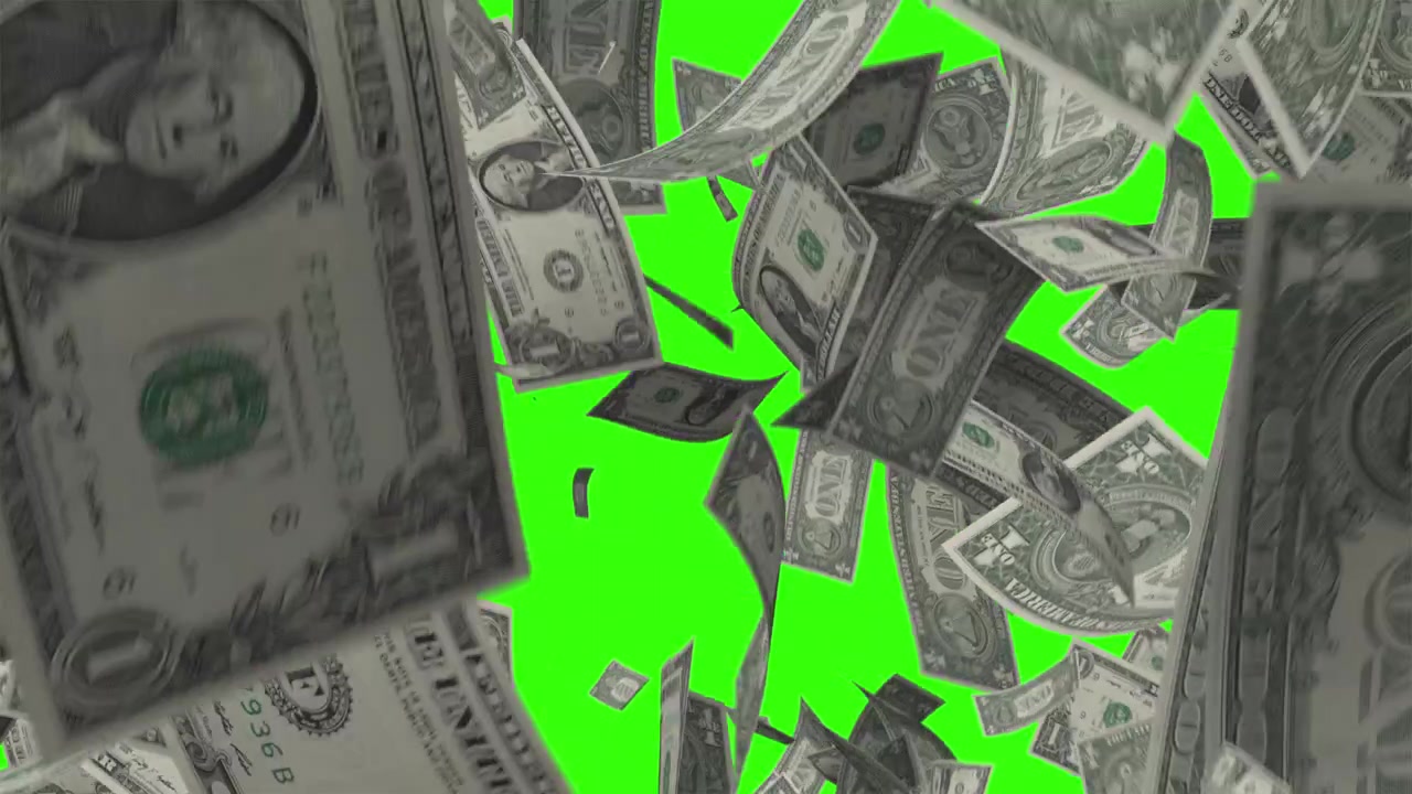 Putoavia Yhdysvaltain dollarin seteleitä vihreällä taustalla.