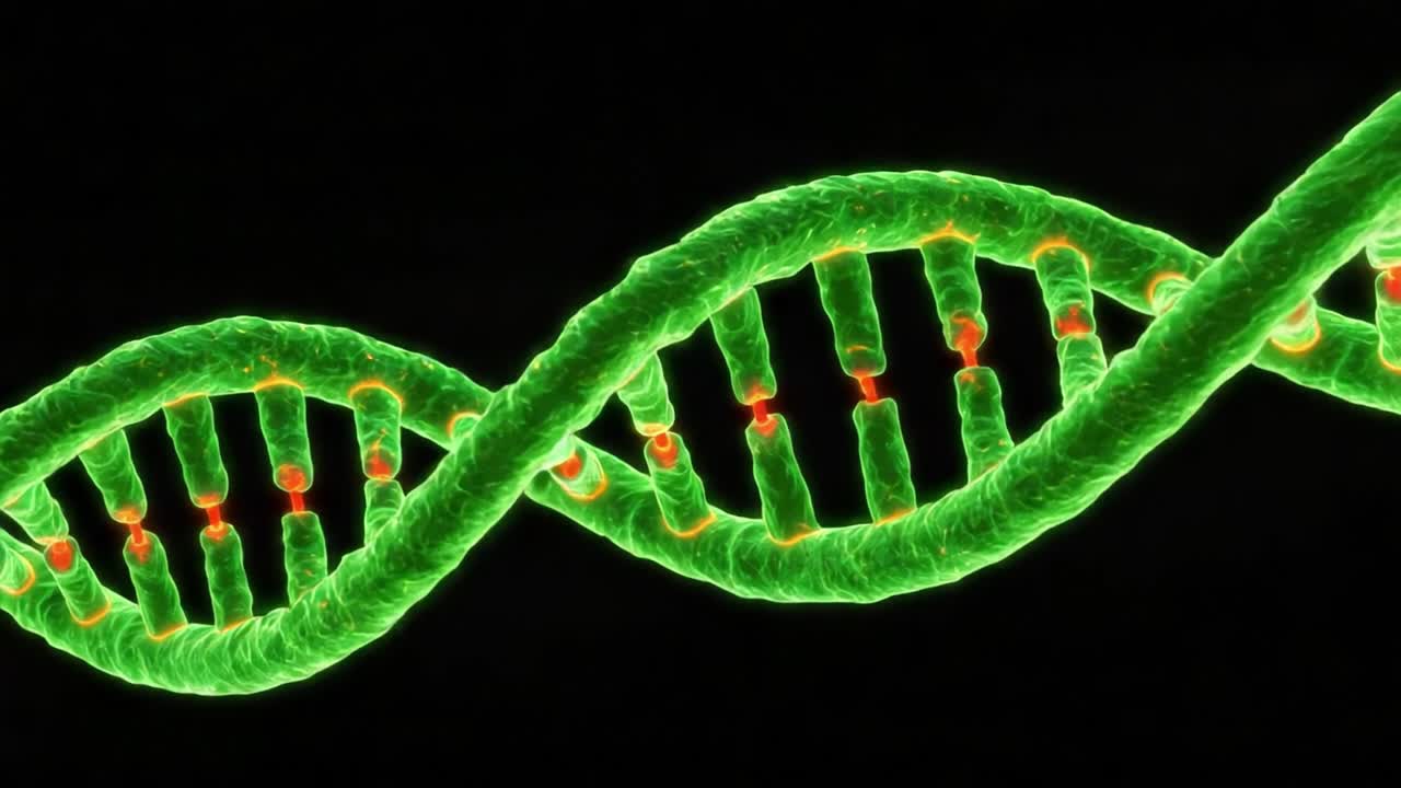 Intricate Visualization of DNA Molecules Highlighting the Double Helix Structure and Nucleotide Pairing in a Vibrant Green Aesthetic