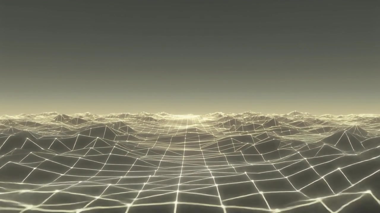 Abstract Digital Wireframe Landscape with Glowing Horizon