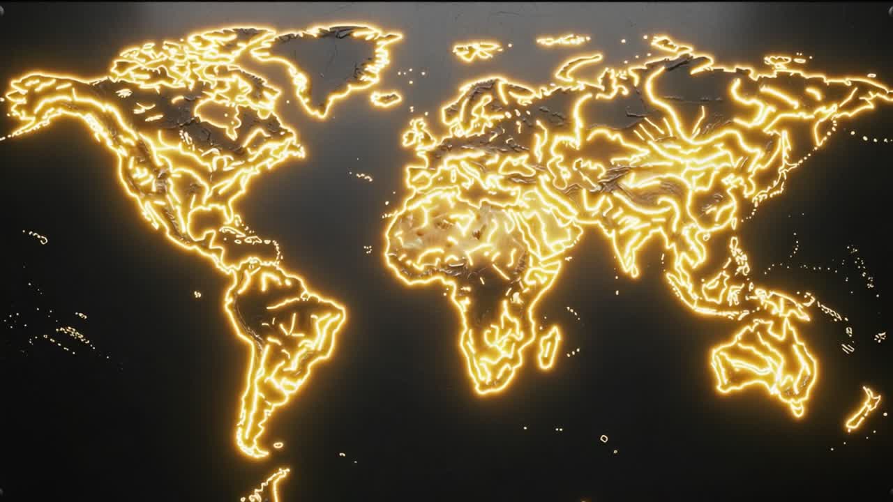 Illuminated World Map Art: A Stunning Contrast of Light and Shadow, Showcasing Global Geography with Intricate Detailing and Dynamic Visual Elements