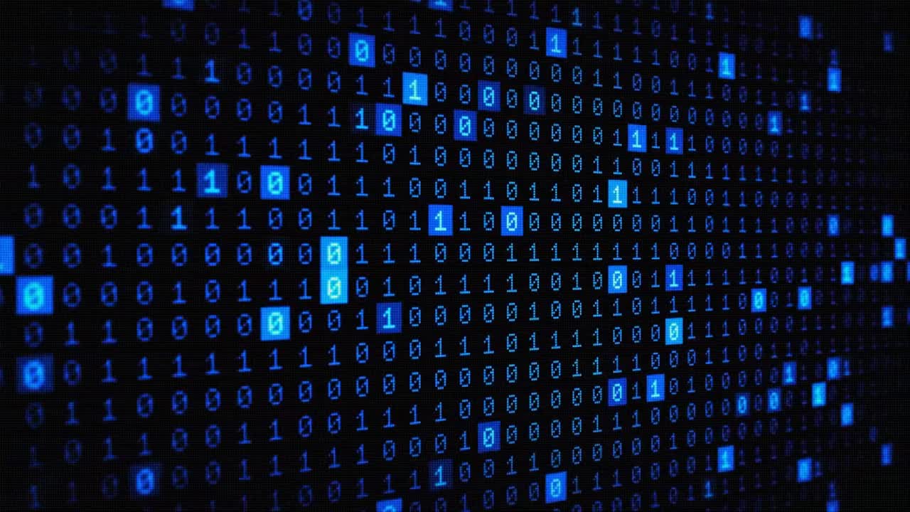 Seamless Loop of Blue Binary Code on Black Background