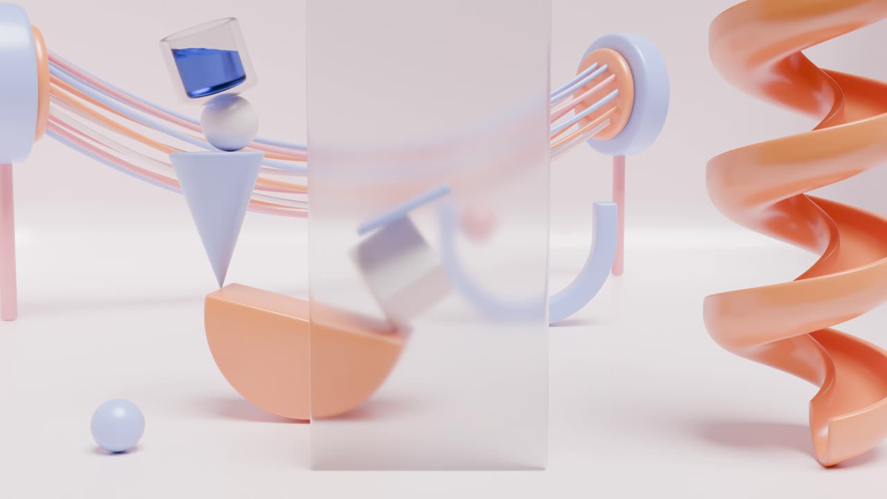 formas geométricas abstractas con colores pastel y reflejo