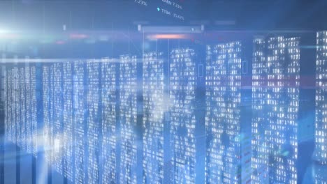 animation of financial data processing over columns with binary coding