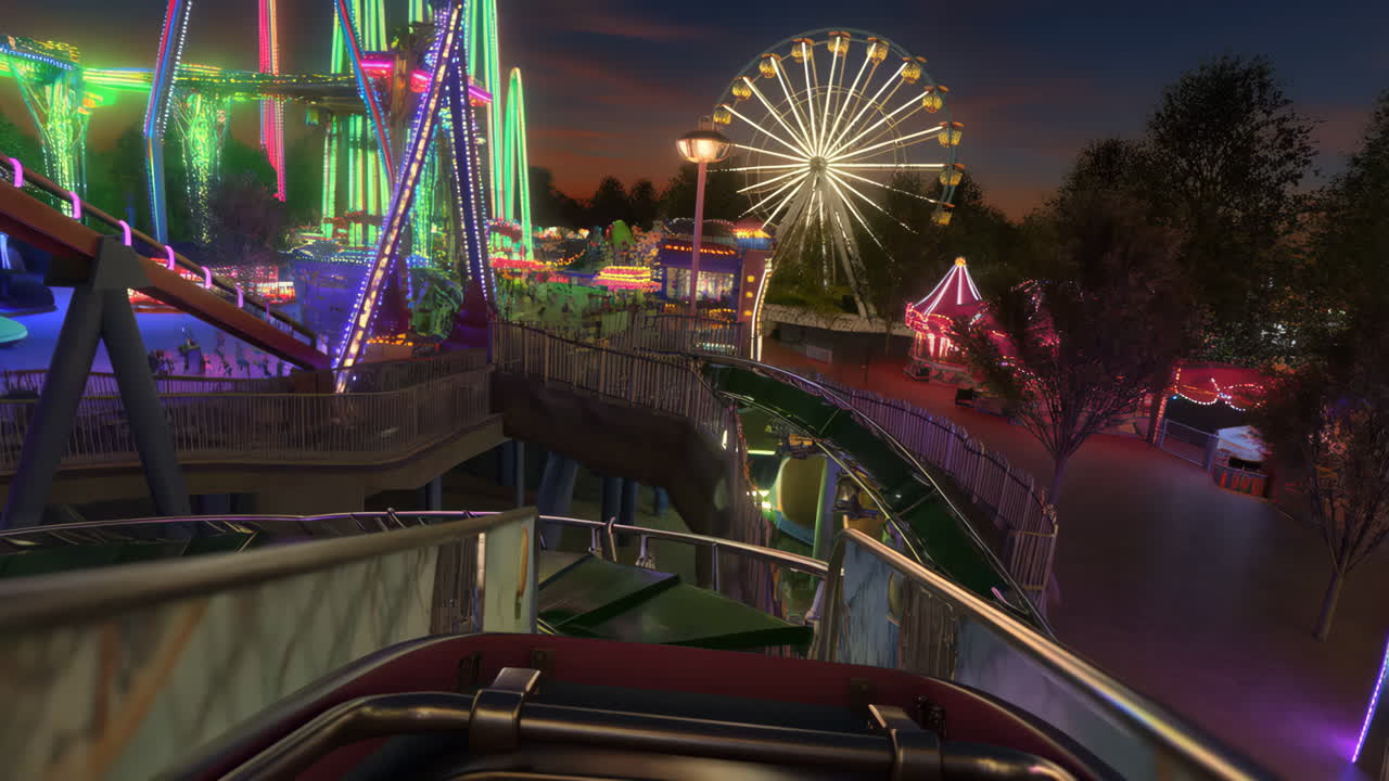 Night Ride Through a Vibrant Amusement Park