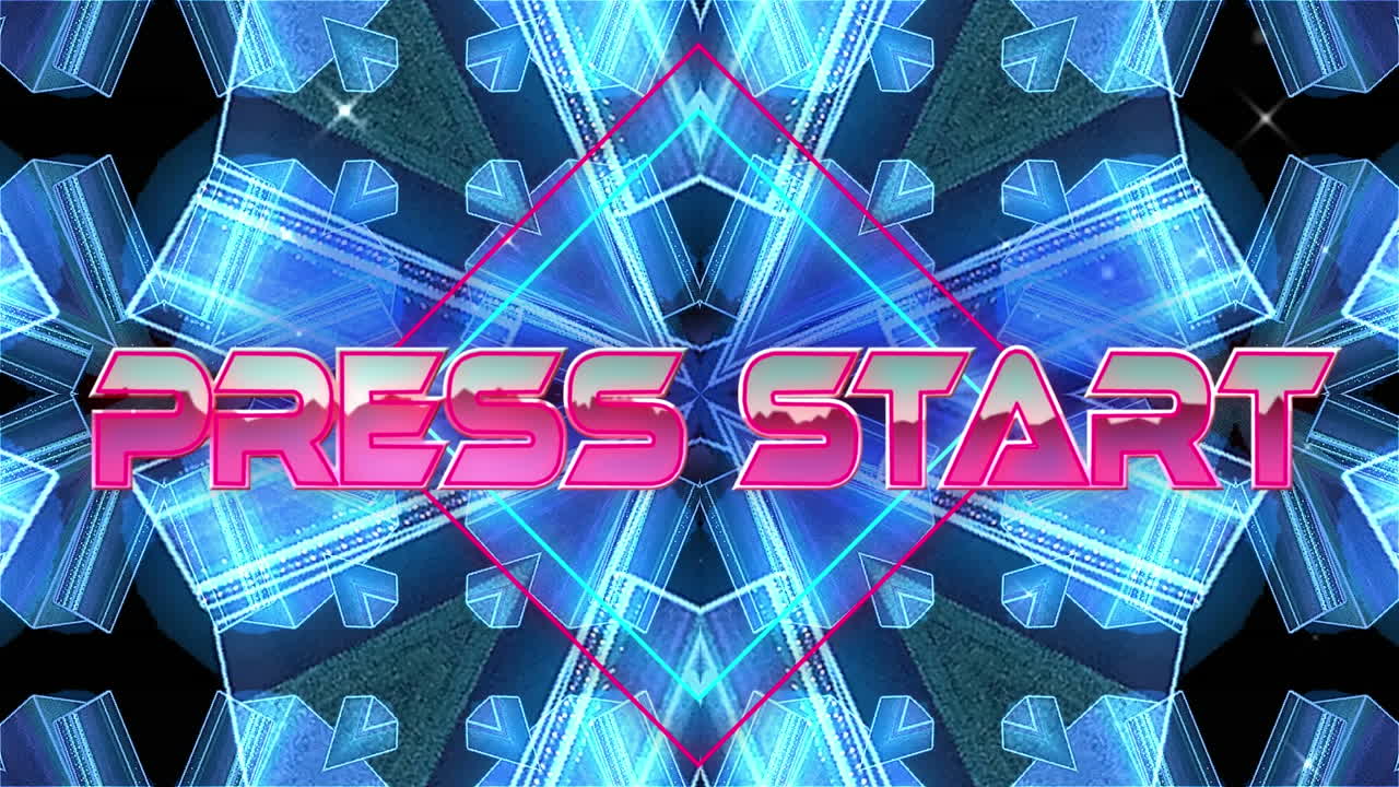 디지털 추상 카레이도스코프 공간에서 프레스 시작의 애니메이션