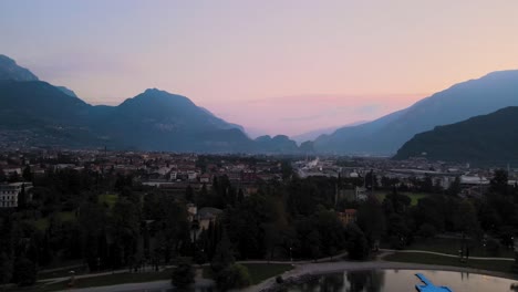 Aerial-view-of-Riva-del-Garda-at-sunrise