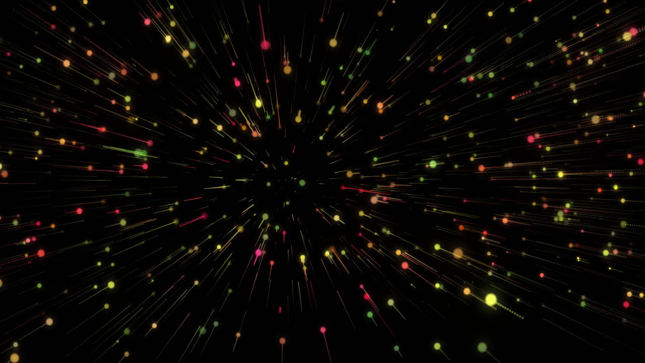 검은색 배경 위에 움직이는 반이는 빛 점의 애니메이션