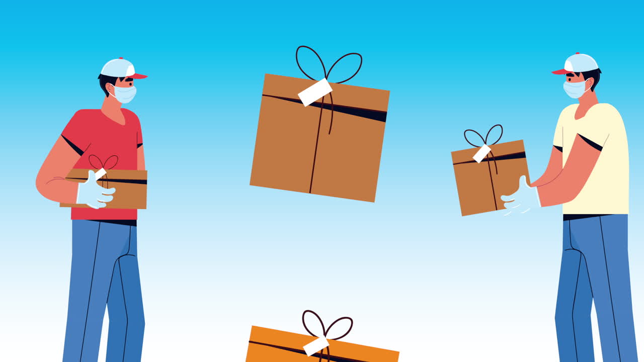 상자 문자를 가진 배달 노동자