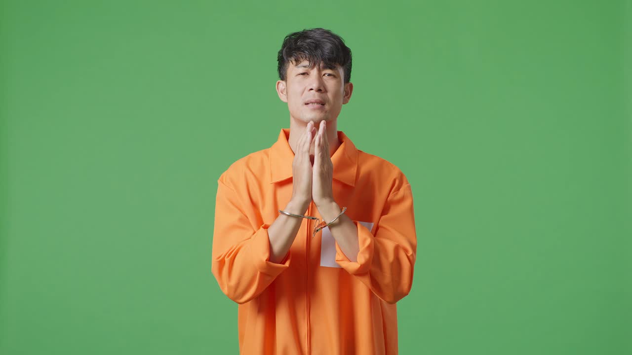 손을 은 오렌지색 스웨터를 입은 남자