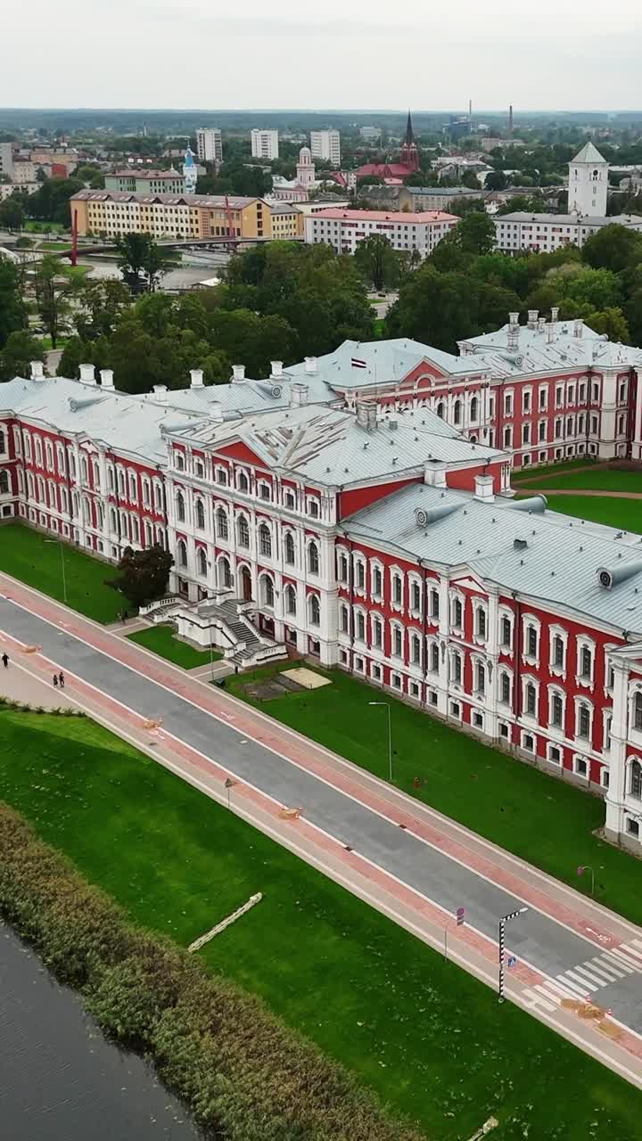 Drone close-up of Jelgava Palace roof and facade in Latvia