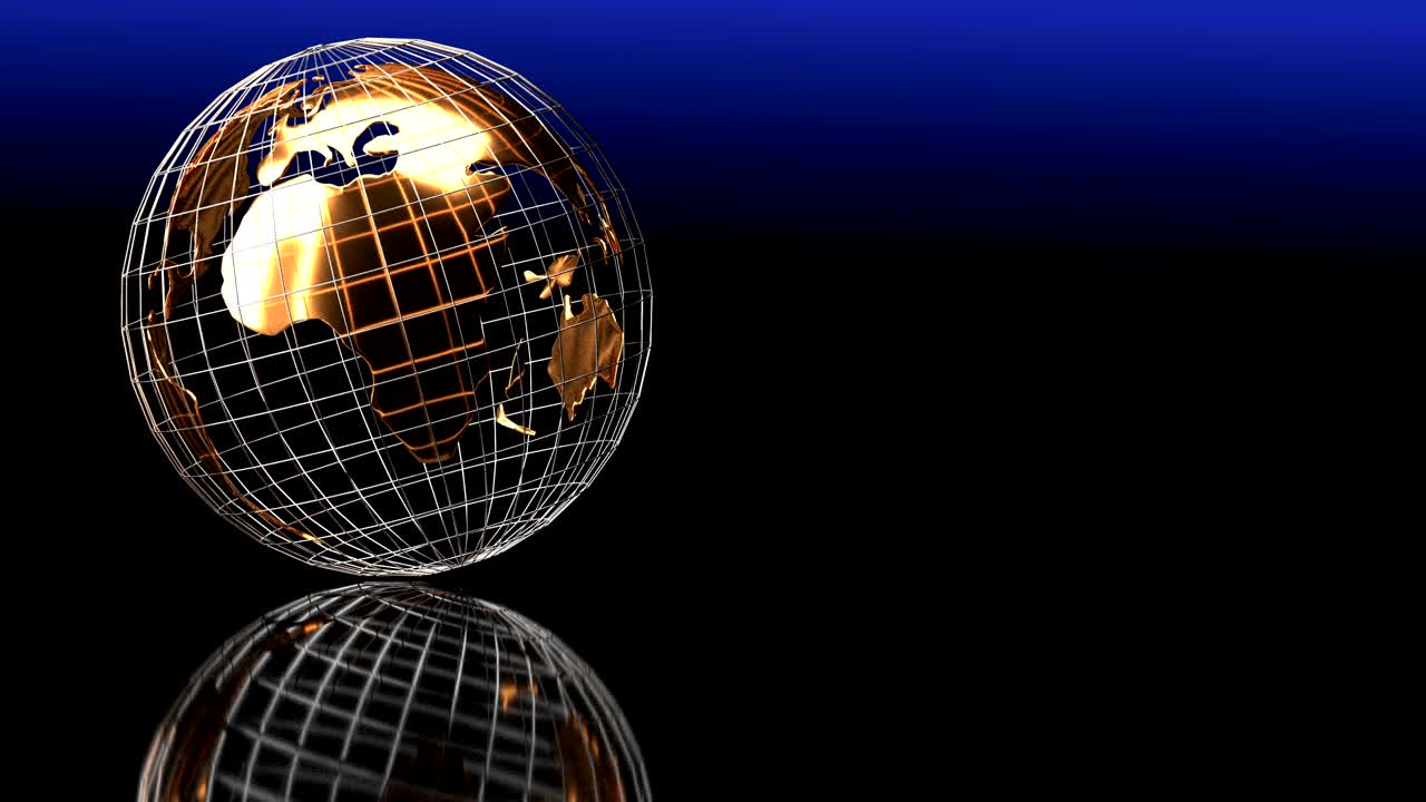 globo dorado gira sobre un fondo negro con reflejo, bucle de video