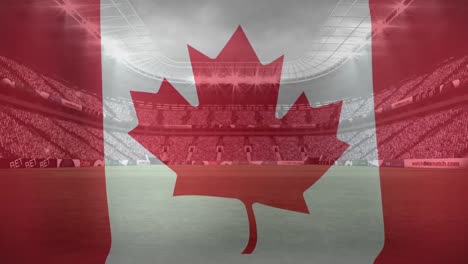 Animación-De-La-Bandera-Ondeante-De-Canadá-Sobre-El-Estadio-Deportivo.