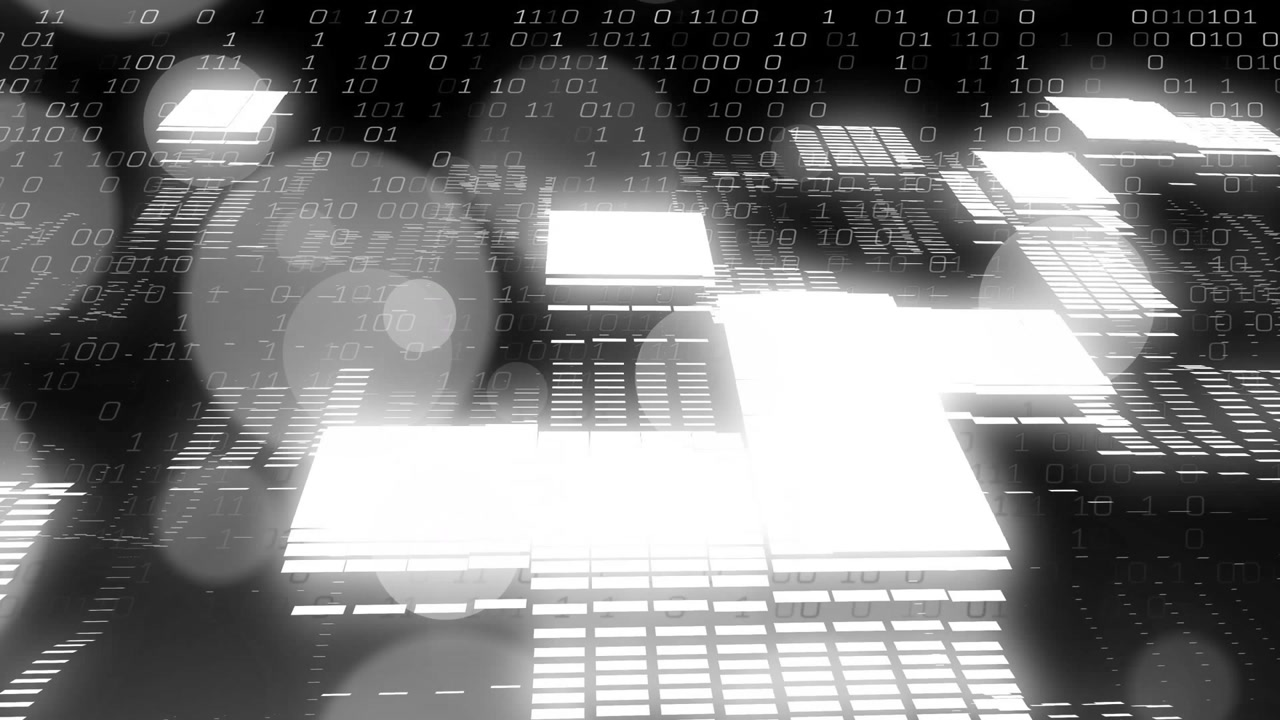 Camera pulling back, revealing lit tiles and streaming binary numerals, showing tech data landscape