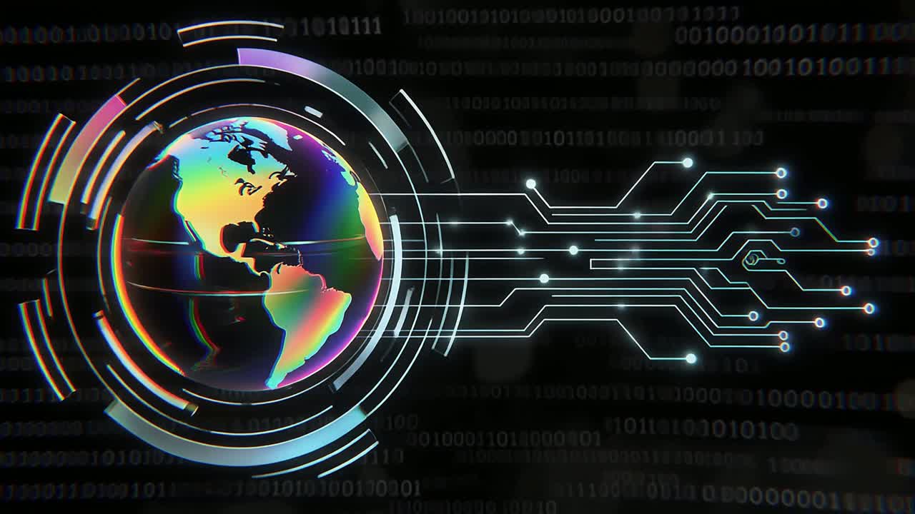 Futuristic Digital Globe with Circuitry and Binary Data