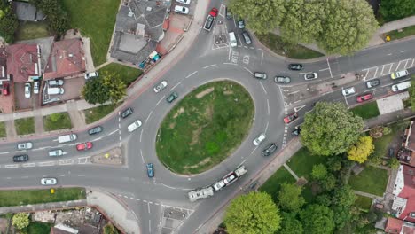 rotating overhead aerial shot of a busy roundabout