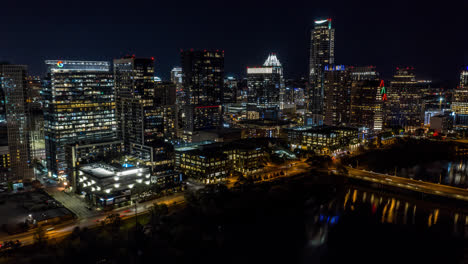 downtown austin at night over lake