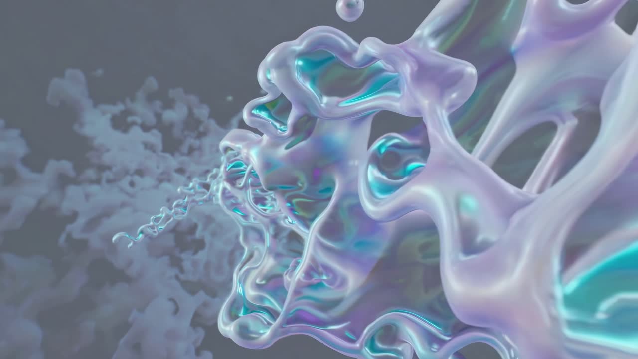 Abstract video with a fluid, iridescent wave design. Side angle captures the ethereal