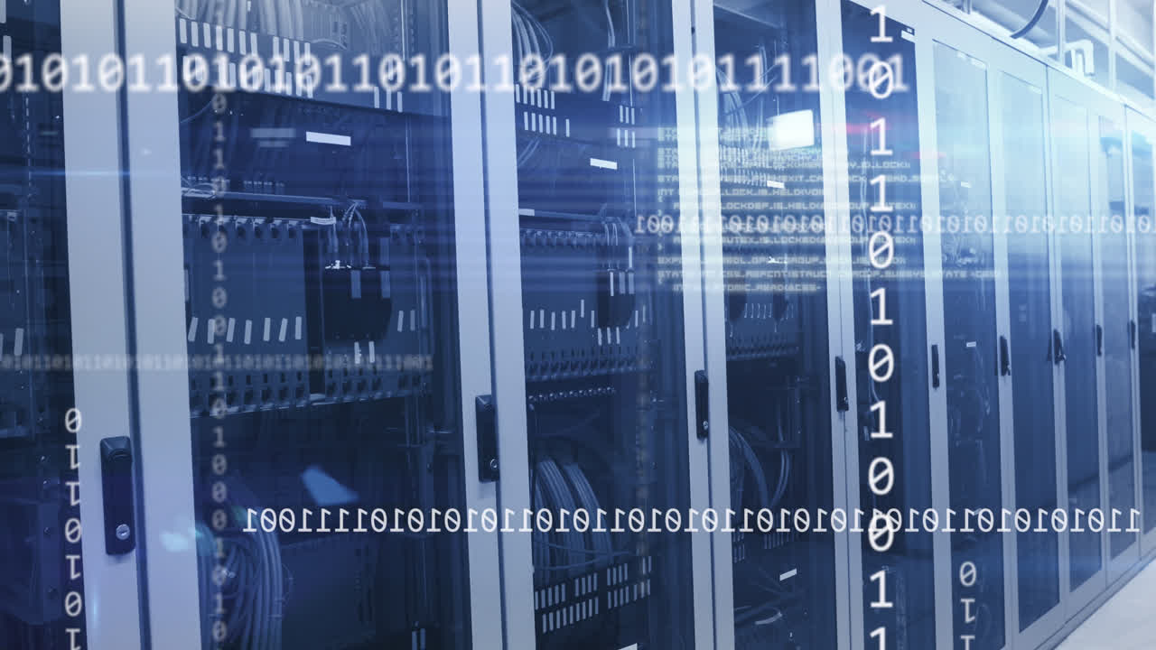 Animation of binary coding and data processing over computer servers