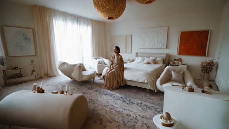 woman relaxing in a luxurious modern bedroom