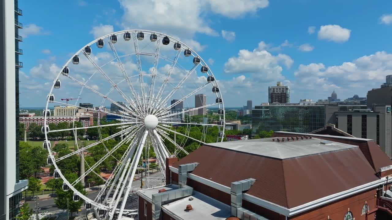 Atlanta Skyline With Ferris Wheel In Georgia - Aerial Drone Shot