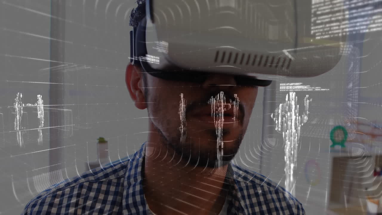 animación del procesamiento de datos sobre el empresario que trabaja en la oficina