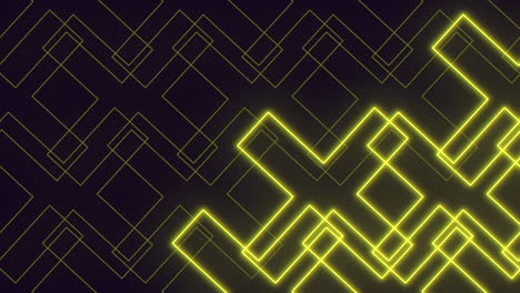 a vibrant neon pattern of yellow crosses shapes arranged diagonally forms an intriguing visual composition, with some diamonds overlapping, creating a dynamic and appealing design