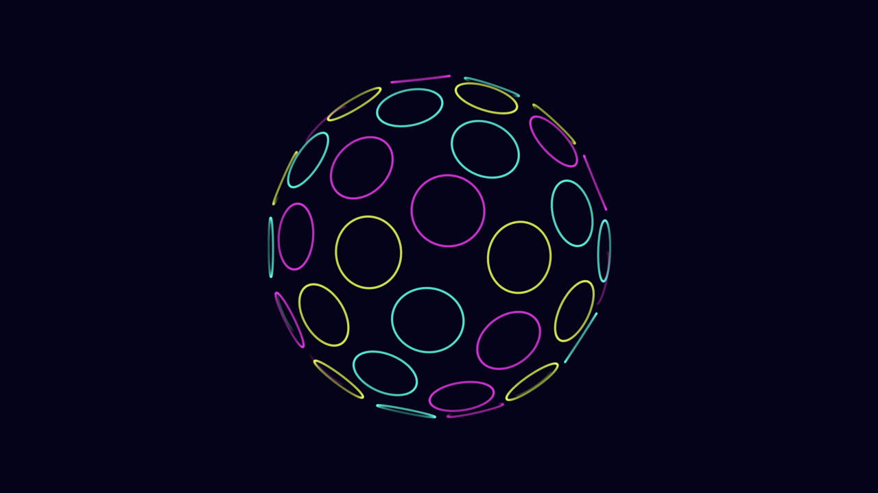 esfera futurista de anillos de arco iris en gradiente negro