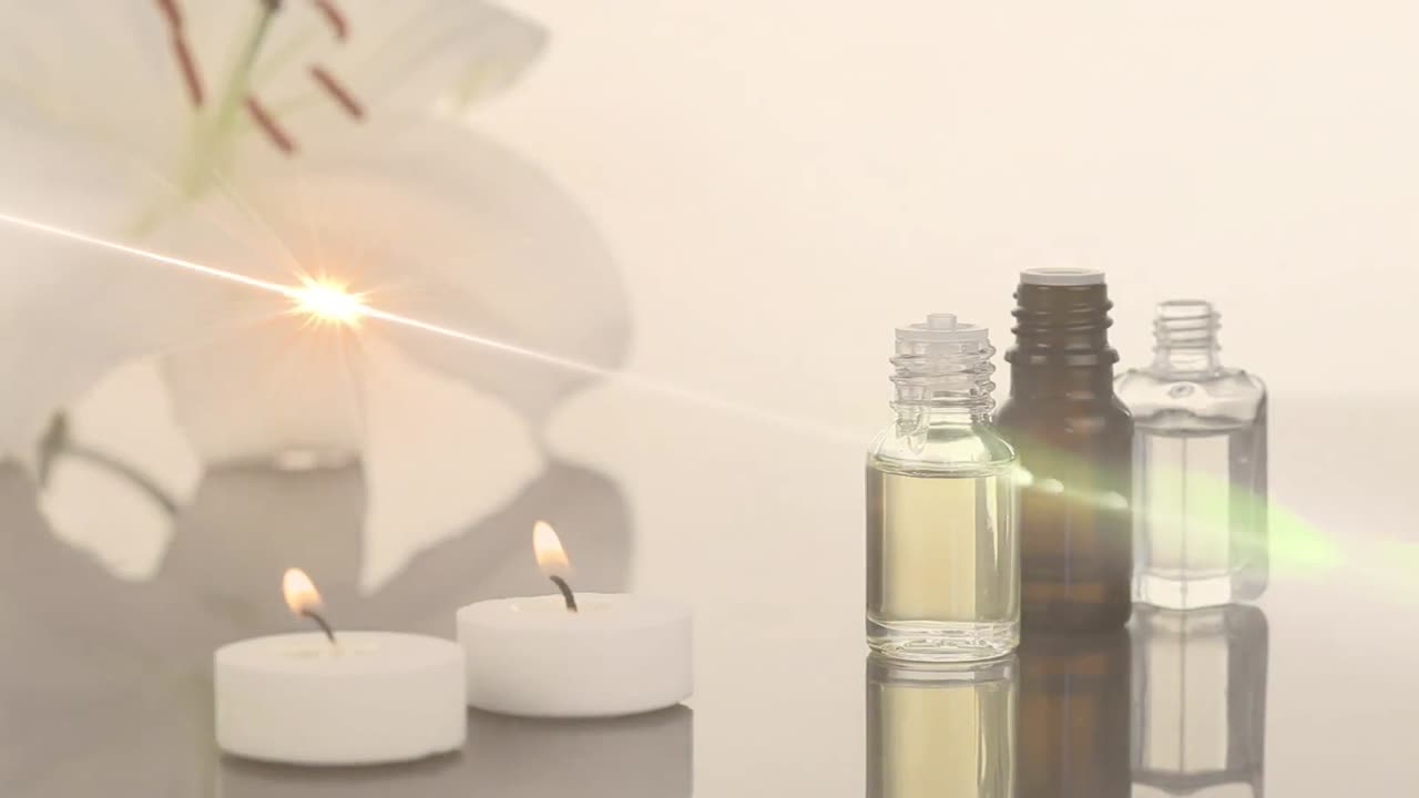 Animation of light spots over candles and oil