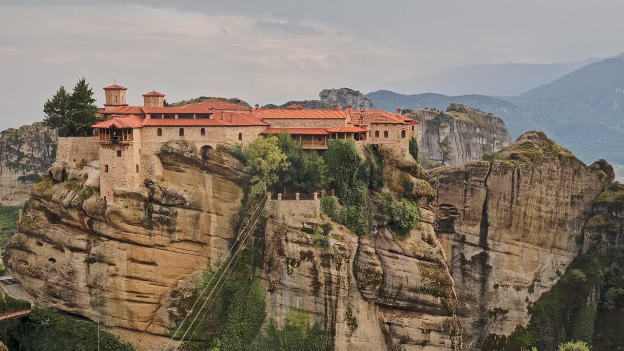 Greek monastery Varlaam on top of dramatic vertical cliff