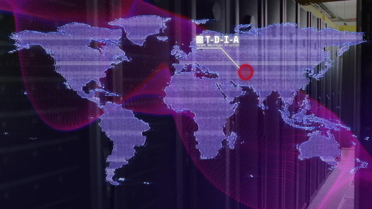 서버 객실에서 세계 지도의 애니메이션