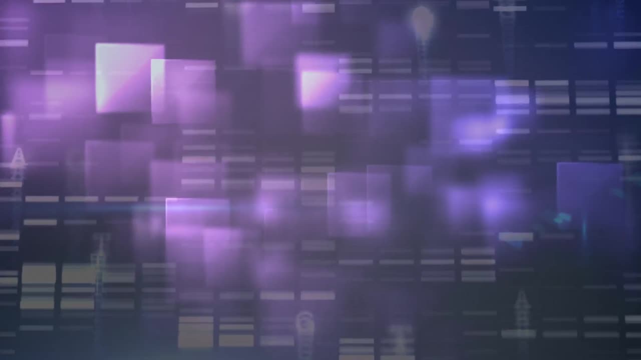 Animation of digital data processing over screens and grid background