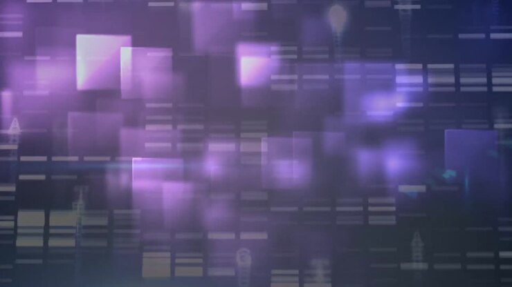 Animation of digital data processing over screens and grid background