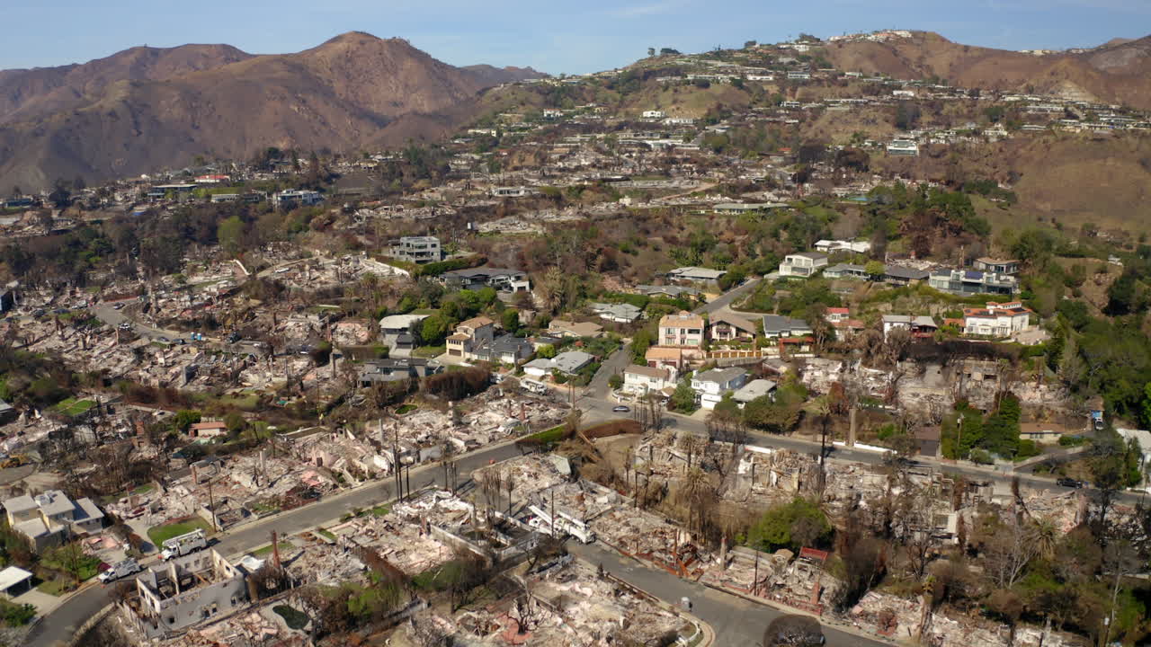 Aerial View of Wildfire Devastation in a Residential Area