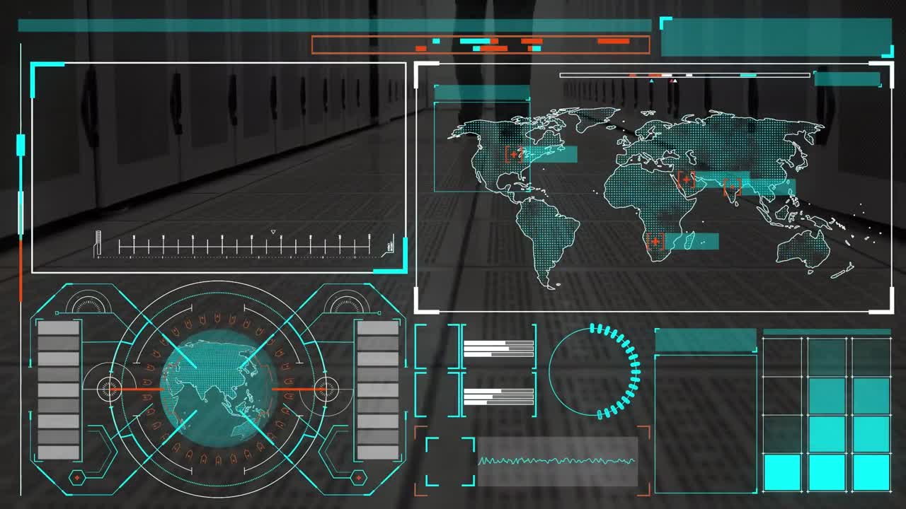데이터 프로세싱 인터페이스의 애니메이션, 서버 에서 는 남성 엔지니어의 낮은 섹션