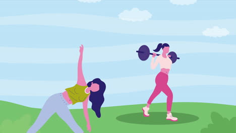 female athletes practicing sport characters animation