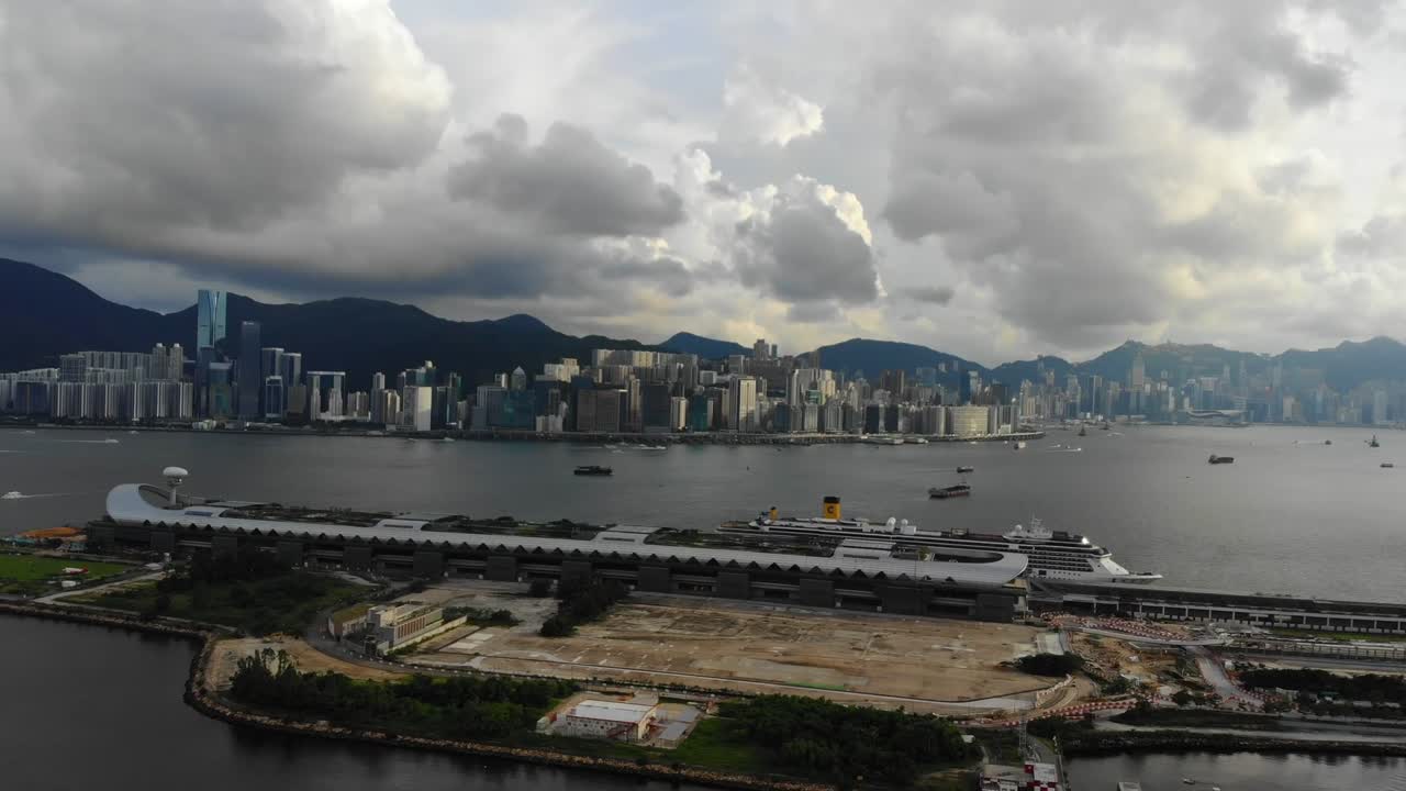 tiro de dron del horizonte de hong kong