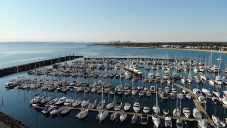 Drone-flight-over-the-coastline-and-marina-of-Sandringham-in-Melbourne