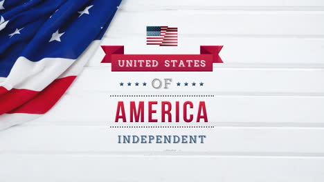 estados unidos de américa, texto independiente en estandarte con bandera